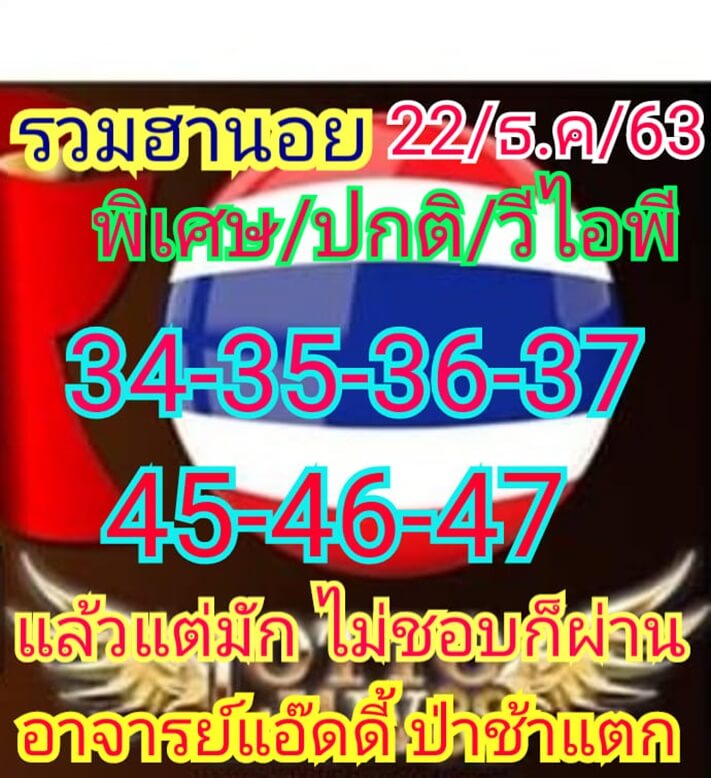 หวยฮานอยวันนี้ 22/12/63 ชุดที่15