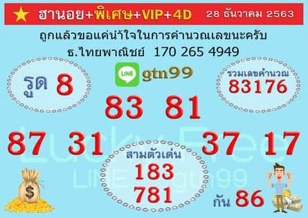 หวยฮานอยวันนี้ 28/12/63 ชุดที่7