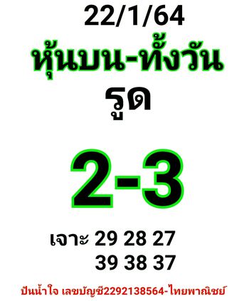 หวยหุ้นวันนี้ 22/1/64 ชุดที่ 13