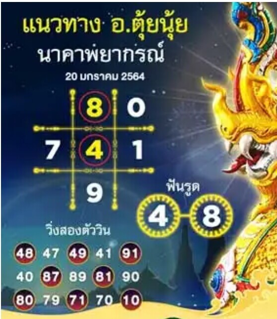 หวยมาเลย์วันนี้ 20/1/64 ชุดที่1