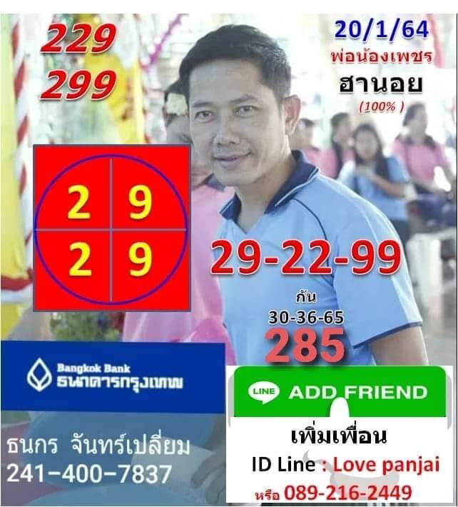 หวยฮานอยวันนี้ 20/1/64 ชุดที่11