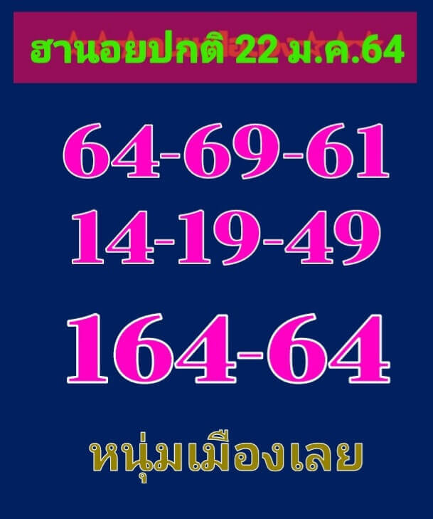 หวยฮานอยวันนี้ 22/1/64 ชุดที่10