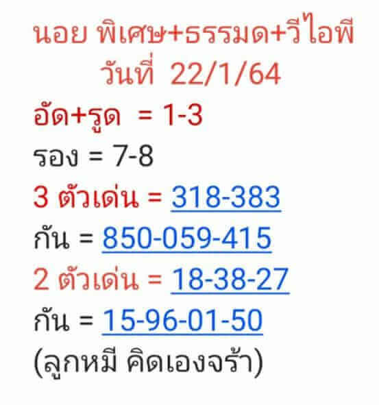 หวยฮานอยวันนี้ 22/1/64 ชุดที่8