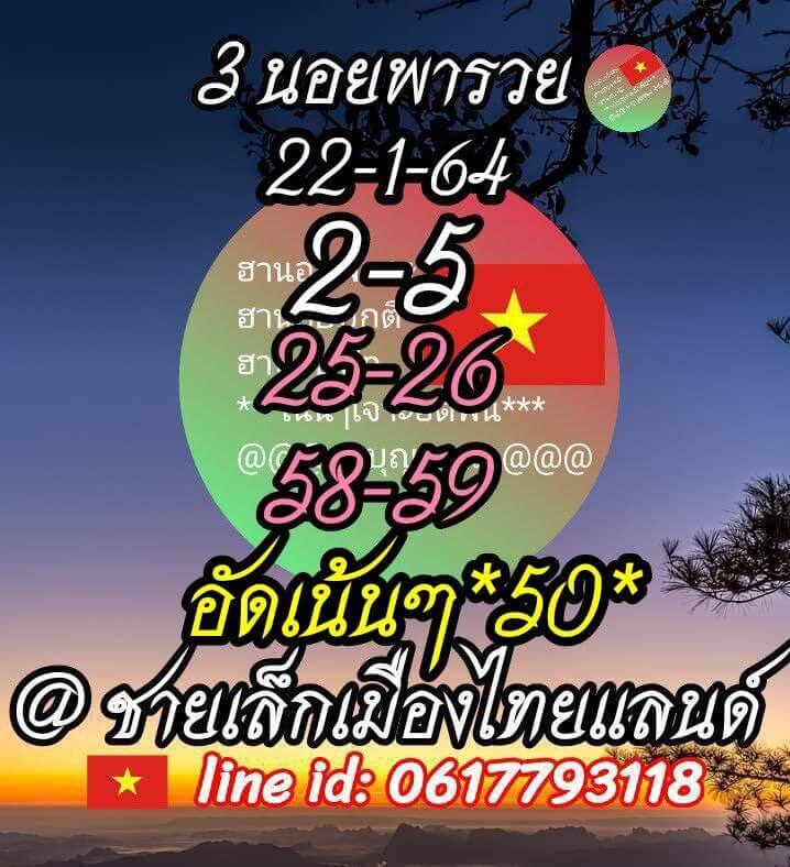 หวยฮานอยวันนี้ 22/1/64 ชุดที่9