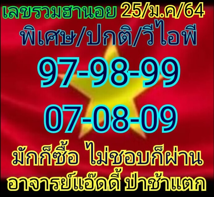 หวยฮานอยวันนี้ 25/1/64 ชุดที่11