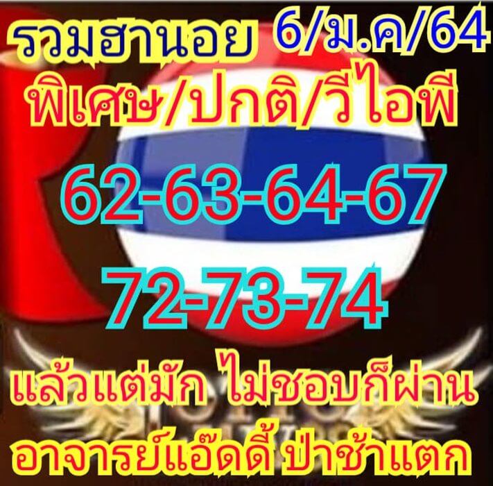 หวยฮานอยวันนี้ 6/1/64 ชุดที่10