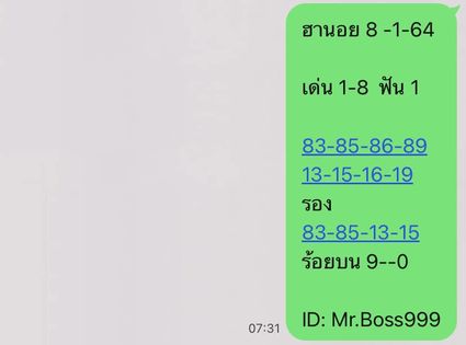 หวยฮานอยวันนี้ 8/1/64 ชุดที่1