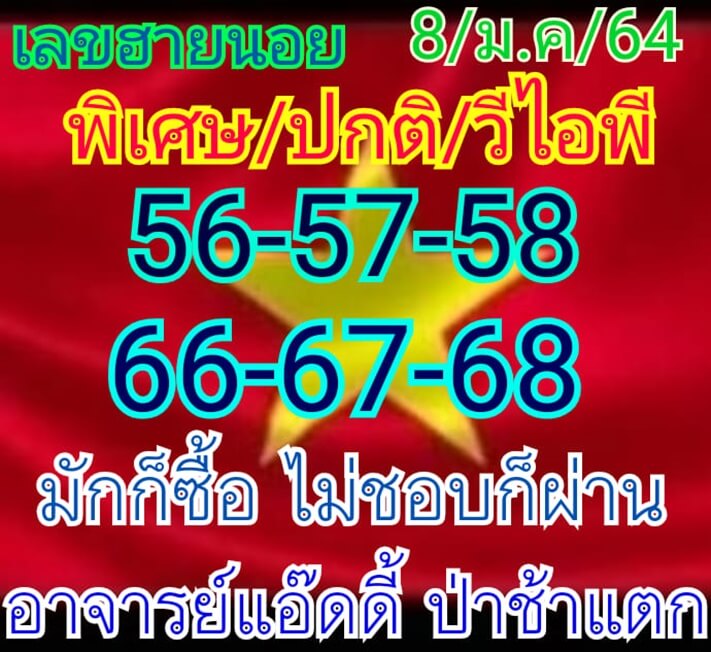 หวยฮานอยวันนี้ 8/1/64 ชุดที่6