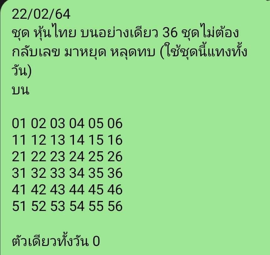 หวยหุ้นวันนี้ 22/2/64 ชุดที่6