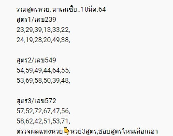 หวยมาเลย์วันนี้ 10/3/64 ชุดที่3