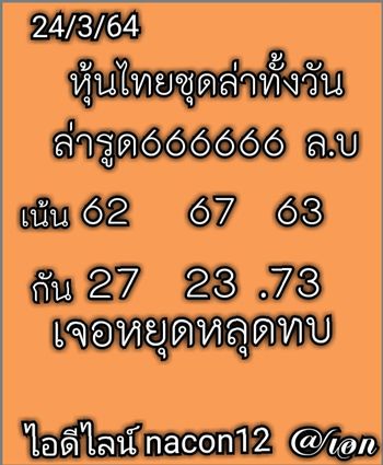 หวยหุ้นวันนี้ 24/3/64 ชุดที่6