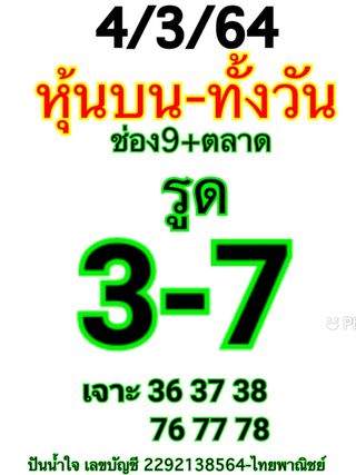 หวยหุ้นวันนี้ 4/3/64 ชุดที่4