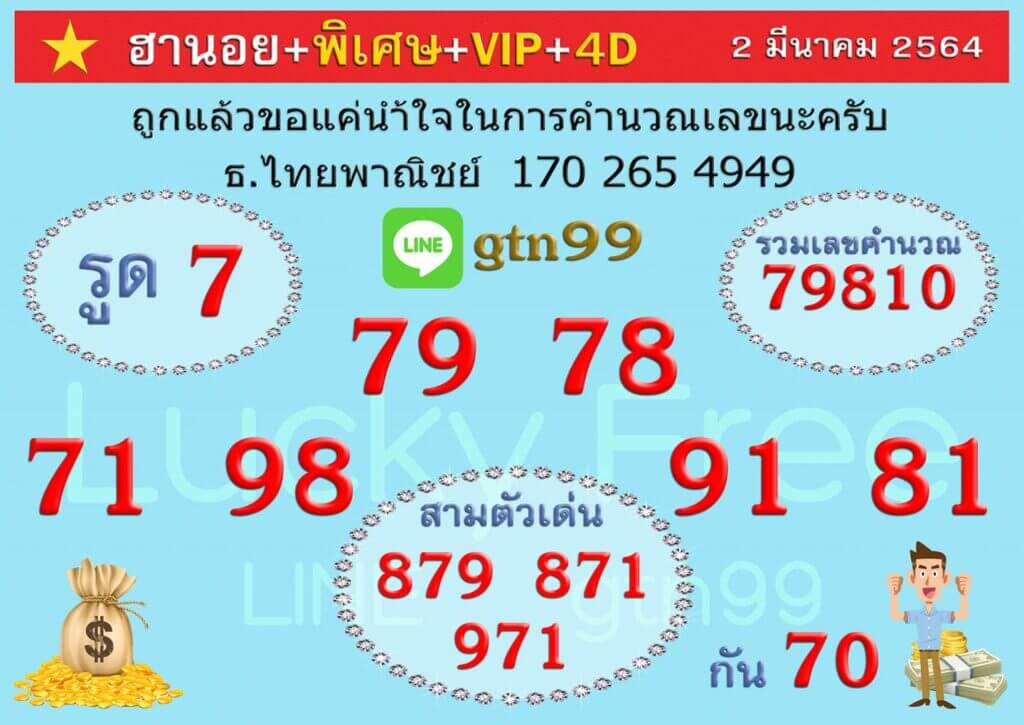 หวยฮานอยวันนี้ 2/3/64 ชุดที่7