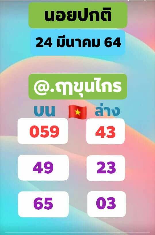 หวยฮานอยวันนี้ 24/3/64 ชุดที่12