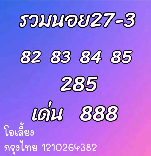 หวยฮานอยวันนี้ 27/3/64 ชุดที่10