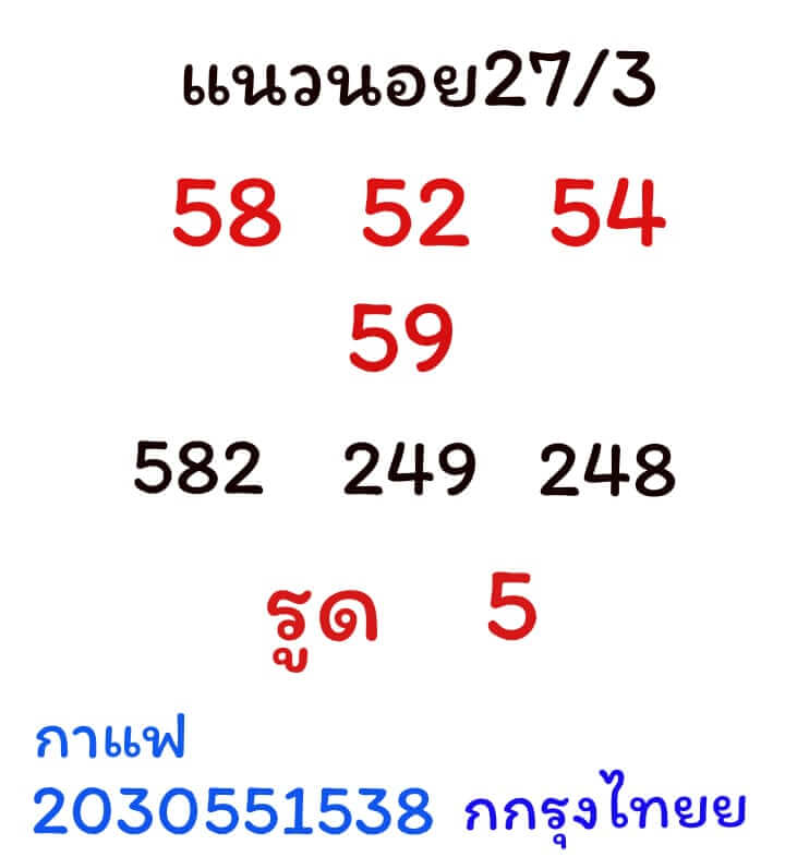 หวยฮานอยวันนี้ 27/3/64 ชุดที่9