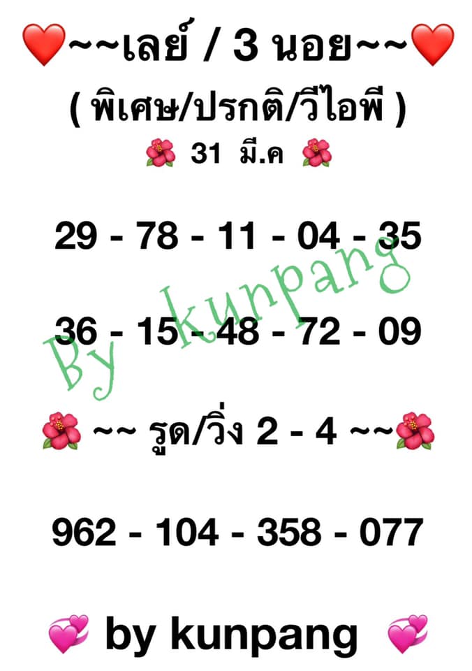 หวยฮานอยวันนี้ 31/3/64 ชุดที่3