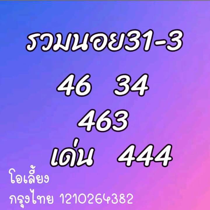 หวยฮานอยวันนี้ 31/3/64 ชุดที่4