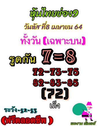 หวยหุ้นวันนี้ 8/4/64 ชุดที่10