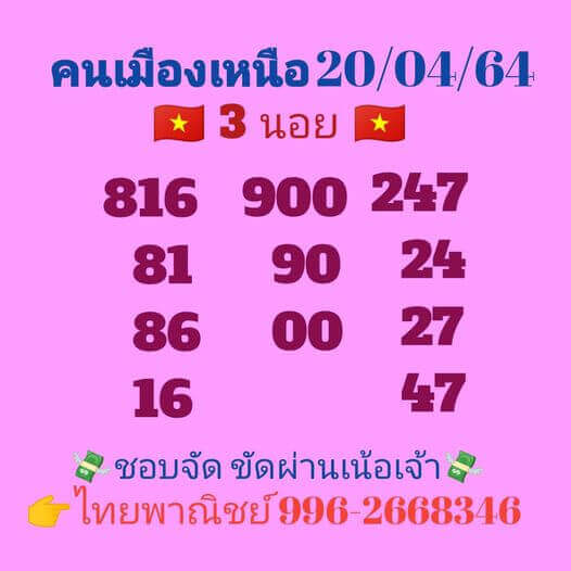 หวยฮานอยวันนี้ 20/4/64 ชุดที่2