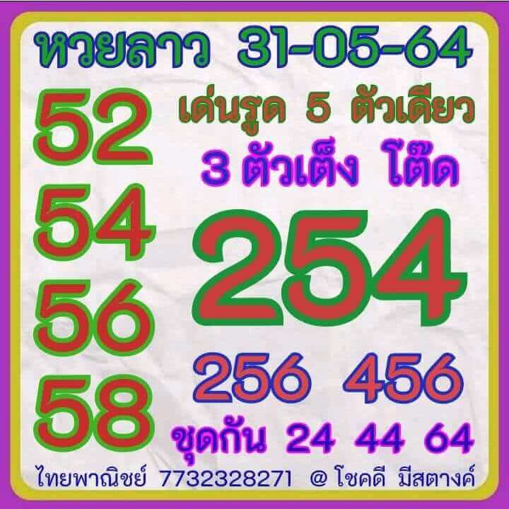 หวยลาววันนี้ 31/5/64 ชุดที่11