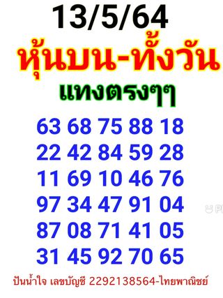 หวยหุ้นวันนี้ 13/5/64 ชุดที่3