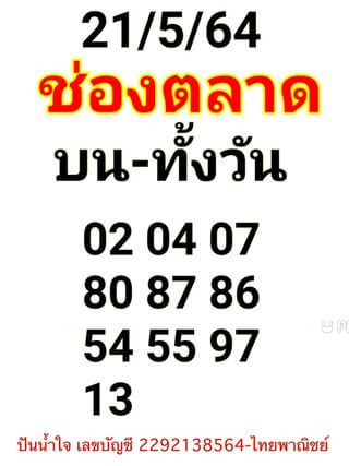 หวยหุ้นวันนี้ 21/5/64 ชุดที่12