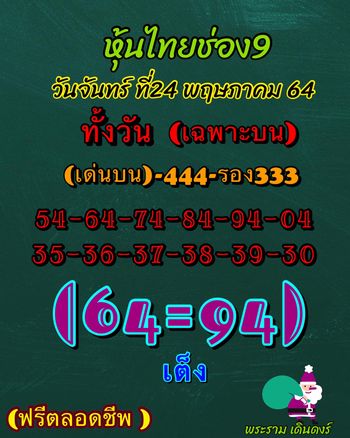 หวยหุ้นวันนี้ 24/5/64 ชุดที่1