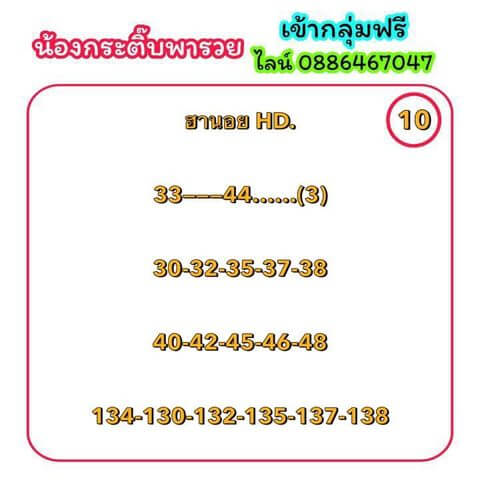 หวยฮานอยวันนี้ 10/5/64 ชุดที่6