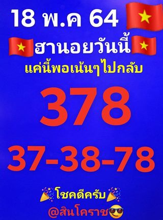 หวยฮานอยวันนี้ 18/5/64 ชุดที่8