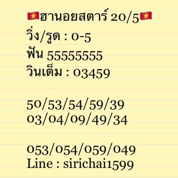 หวยฮานอยวันนี้ 20/5/64 ชุดที่9