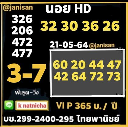 หวยฮานอยวันนี้ 21/5/64 ชุดที่5