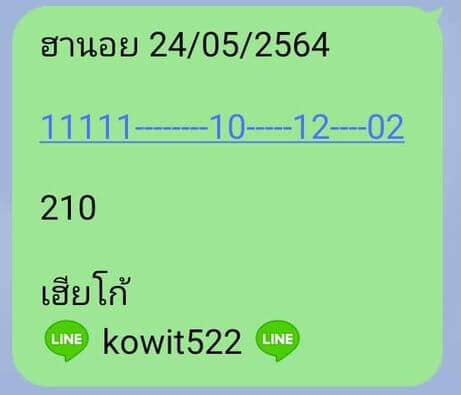 หวยฮานอยวันนี้ 24/5/64 ชุดที่4