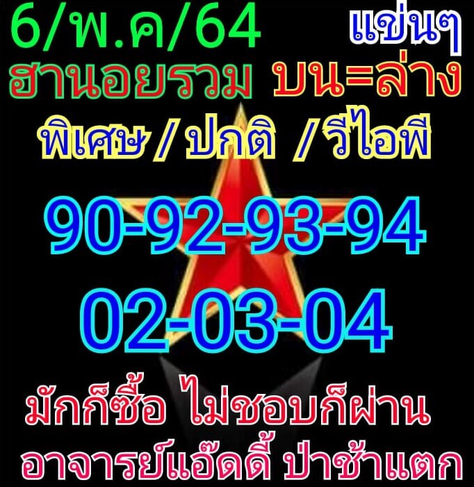 หวยฮานอยวันนี้ 6/5/64 ชุดที่9