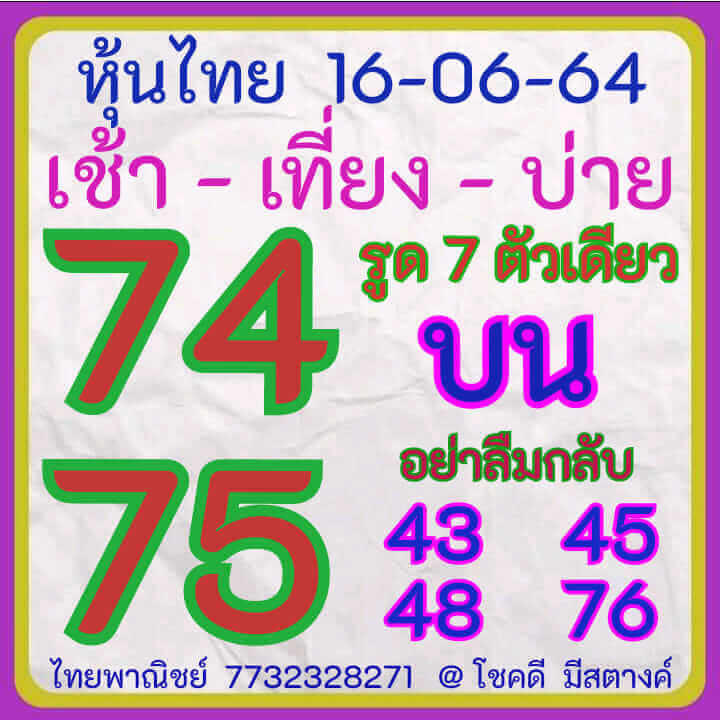 หวยหุ้นวันนี้ 16/6/64 ชุดที่8