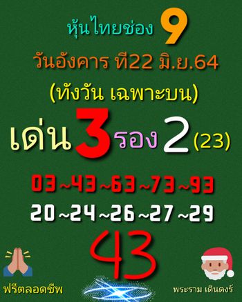 หวยหุ้นวันนี้ 22/6/64 ชุดที่4