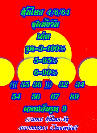 หวยหุ้นวันนี้ 4/6/64 ชุดที่9