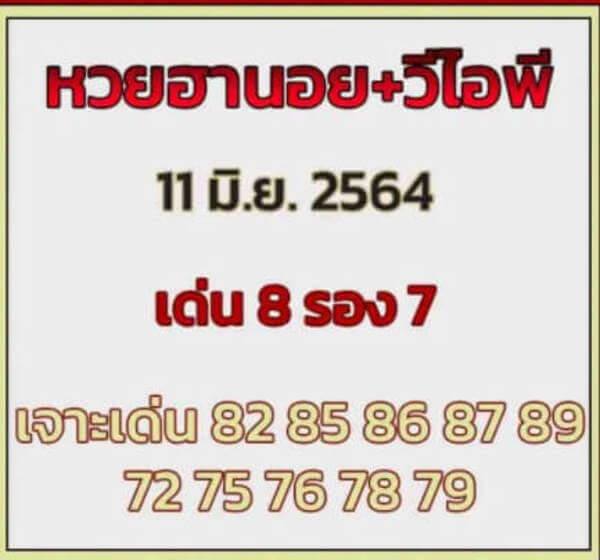 หวยฮานอยวันนี้ 11/6/64 ชุดที่4