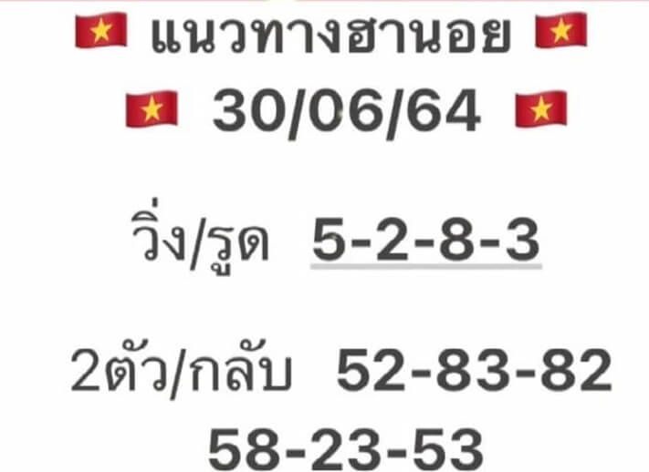 หวยฮานอยวันนี้ 30/6/64 ชุดที่10