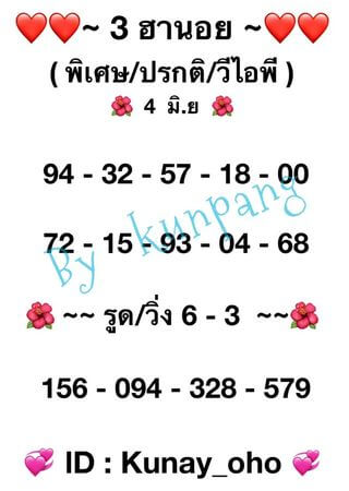 หวยฮานอยวันนี้ 4/6/64 ชุดที่2