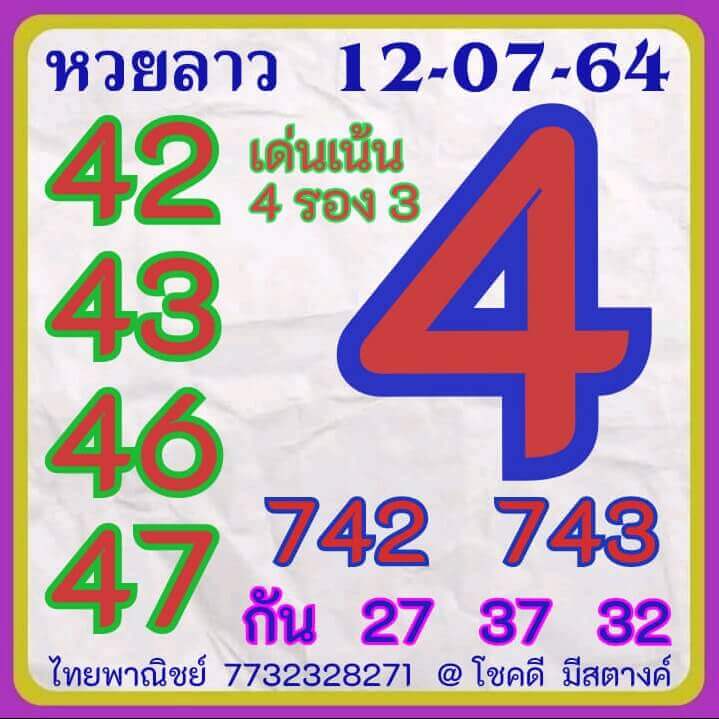 หวยลาววันนี้ 12/7/64 ชุดที่10