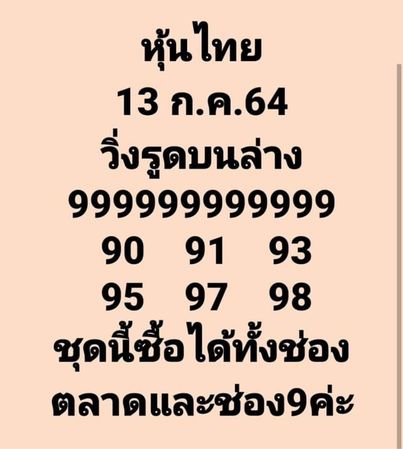 หวยหุ้นวันนี้ 13/7/64 ชุดที่2