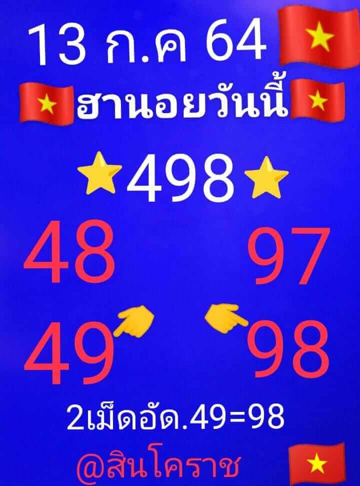 หวยฮานอยวันนี้ 13/7/64 ชุดที่11