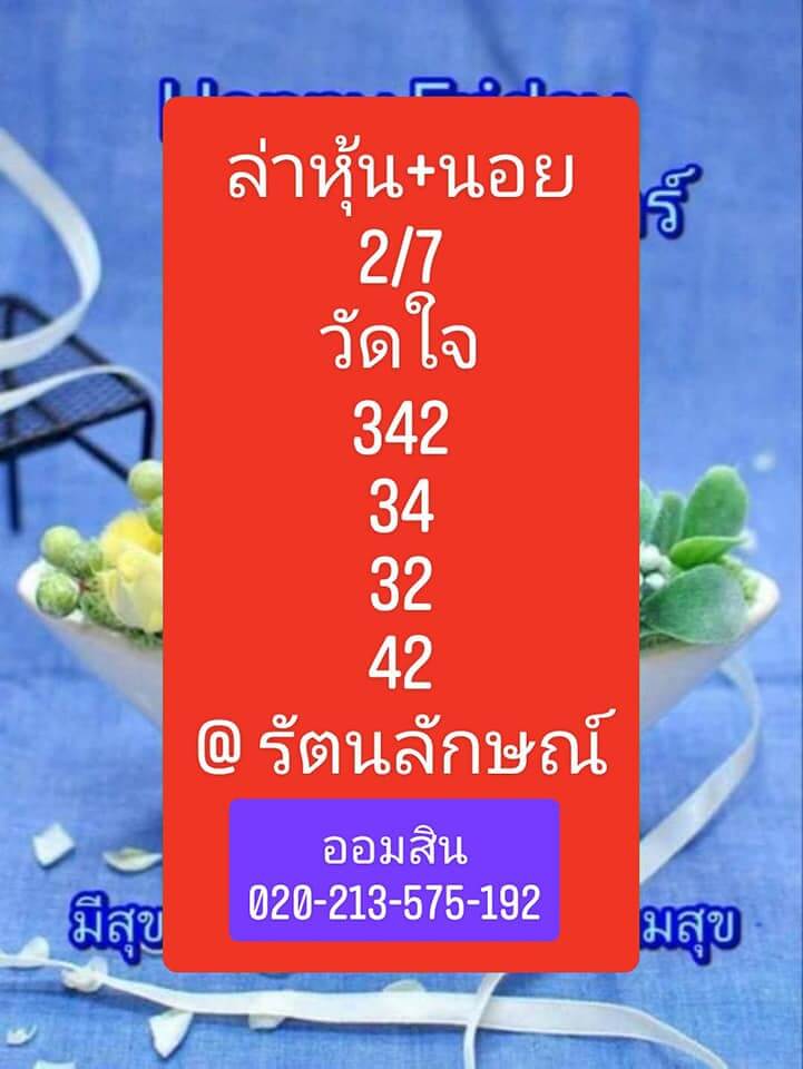 หวยฮานอยวันนี้ 2/7/64 ชุดที่1