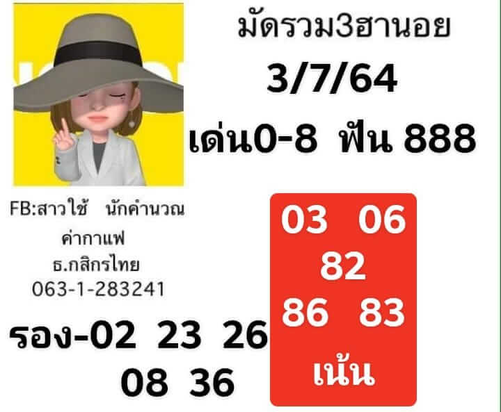 หวยฮานอยวันนี้ 3/7/64 ชุดที่6