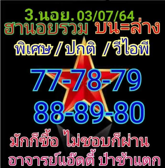 หวยฮานอยวันนี้ 3/7/64 ชุดที่8