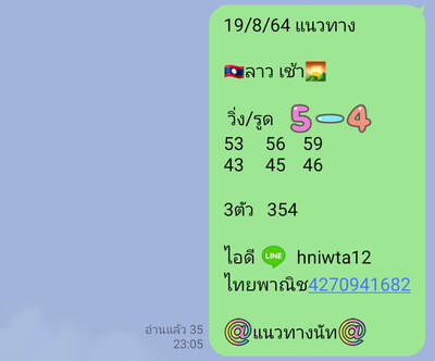 หวยลาววันนี้ 19/8/64 ชุดที่1