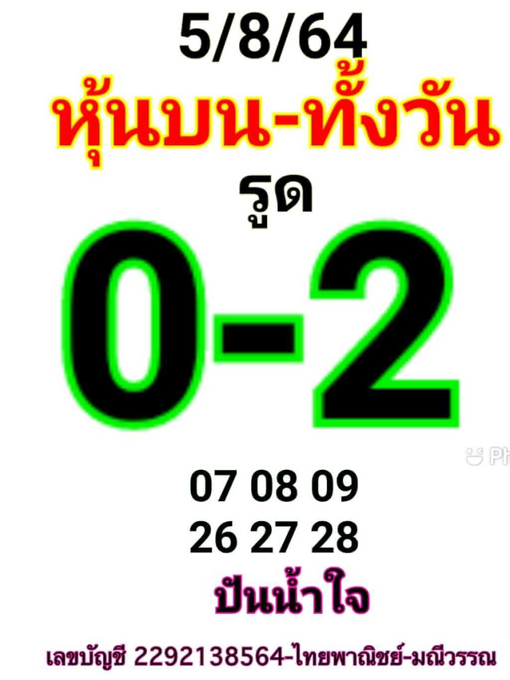 หวยหุ้นวันนี้ 5/8/64 ชุดที่ 2