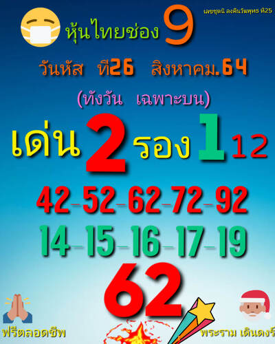 หวยหุ้นวันนี้ 26/8/64 ชุดที่1