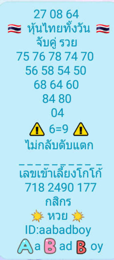 หวยหุ้นวันนี้ 27/9/64 ชุดที่12